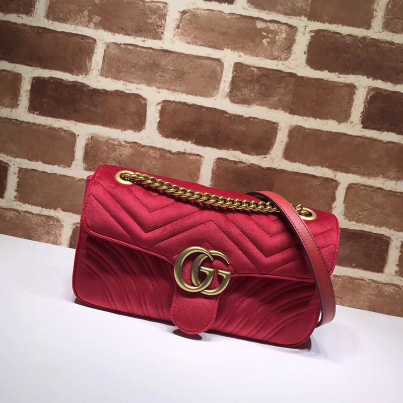 Gucci Chain Shoulder Bag 443497 Velvet Solid Red